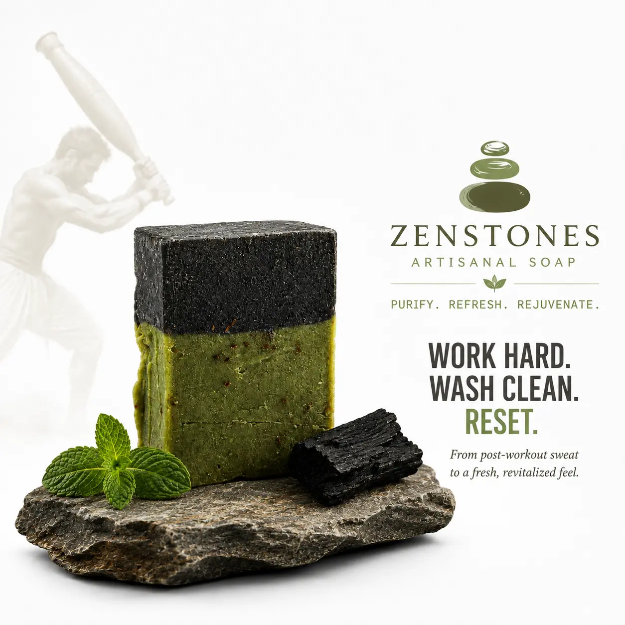 Zenstones Bamboo Charcoal and Pudina Mint handmade soap with charcoal, mint and natural ingredients Description: