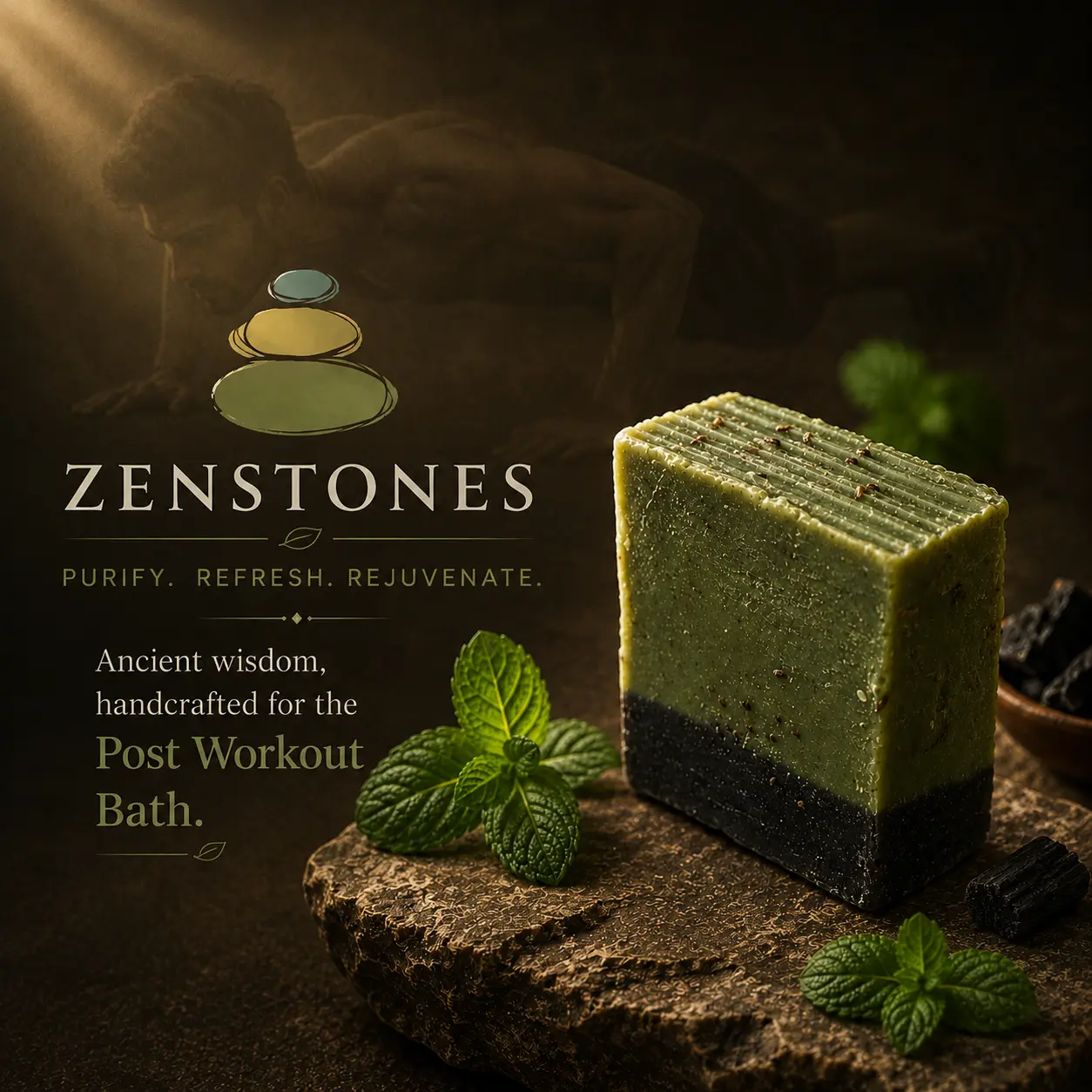 Zenstones Bamboo Charcoal and Pudina Mint handmade soap with mint and charcoal